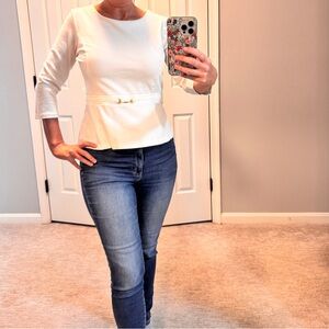 Ivory 3/4 Sleeved Peplum Blouse